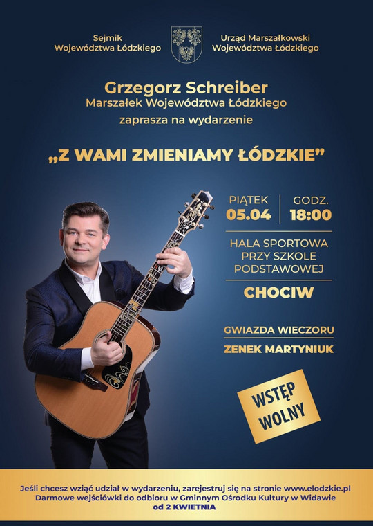 Zaproszenie na koncert Zenka, organizowany tuż przed ciszą wyborczą — fot. Urząd Marszałkowski Województwa Łódzkiego