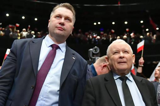 Przemysław Czarnek i prezes Jarosław Kaczyński podczas spotkania z sympatykami PiS w Lublinie