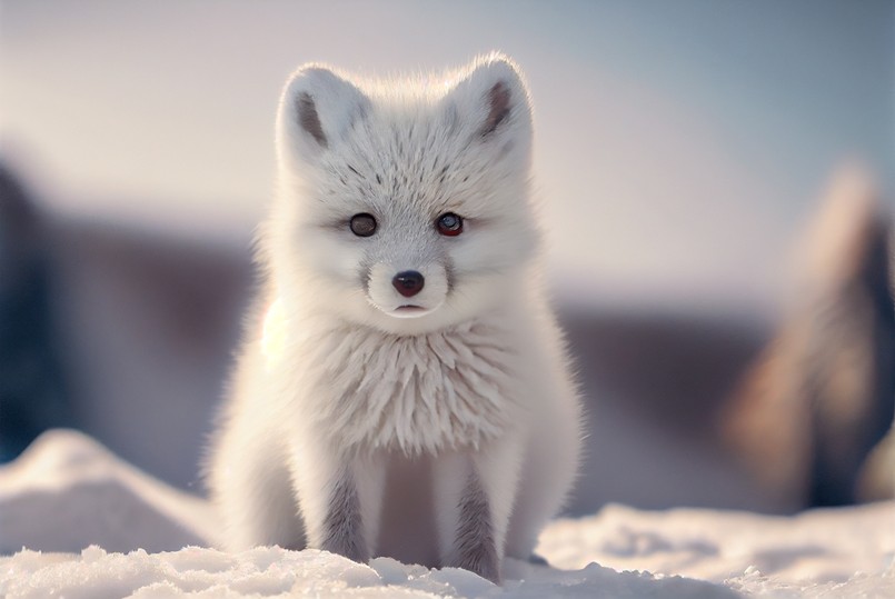 Baby,Arctic,Fox,(vulpes,Lagopus),In,Snow,Habitat,,Winter,Landscape,