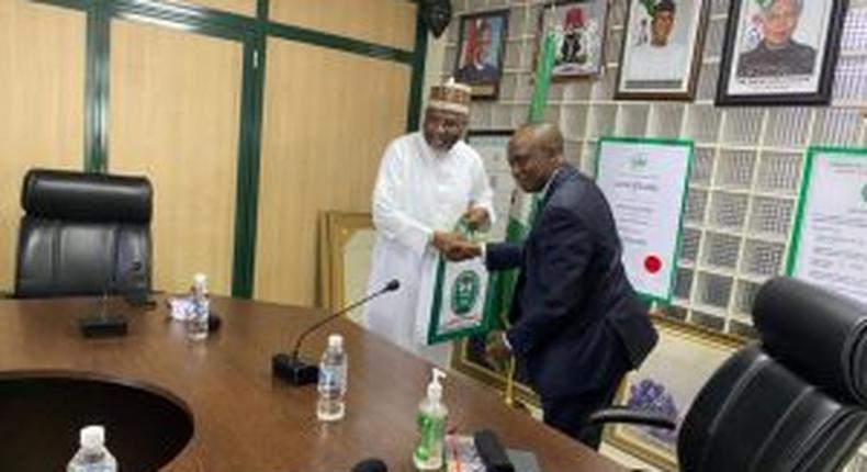 Alhaji Garba Abubakar,  CAC Registrar-General with Mr Mounir Haliru Gwarzo, the Group Chief Executive Officer, Media Trust Ltd.