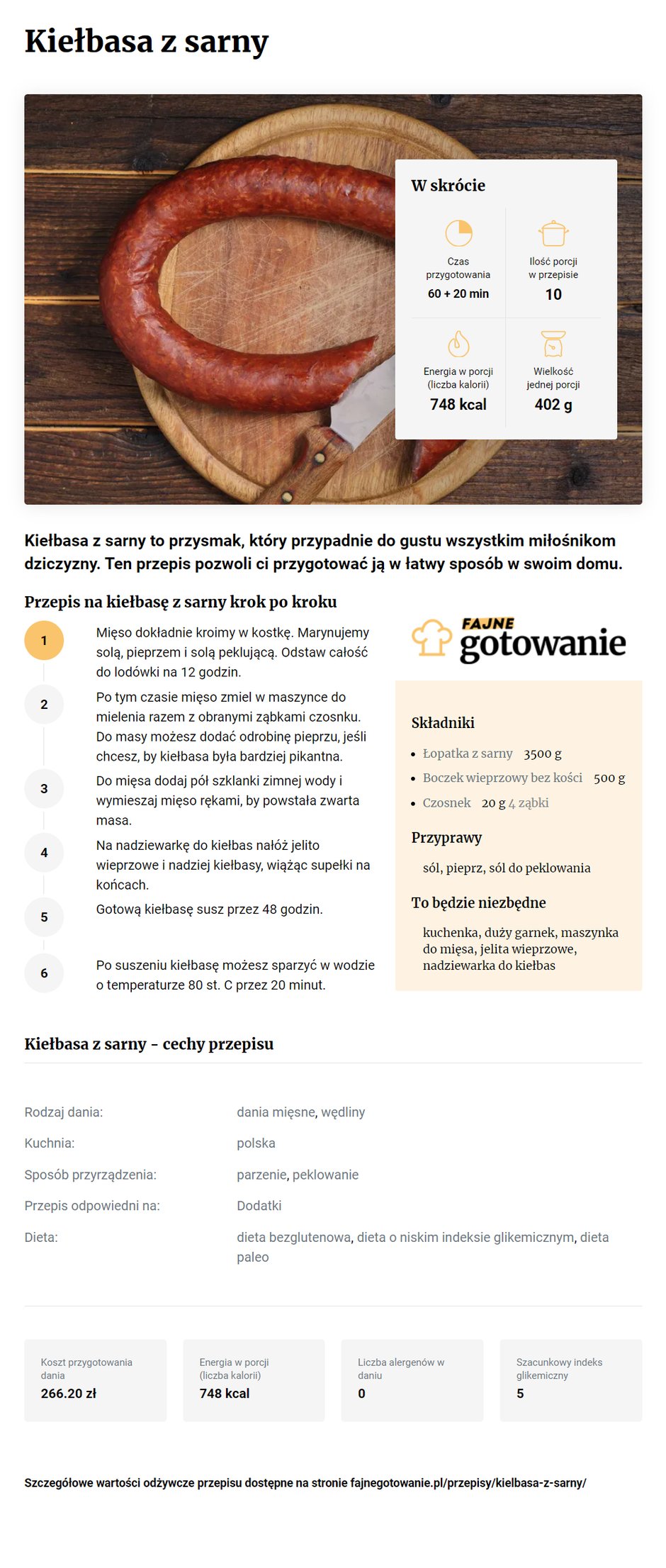 Kiełbasa z sarny