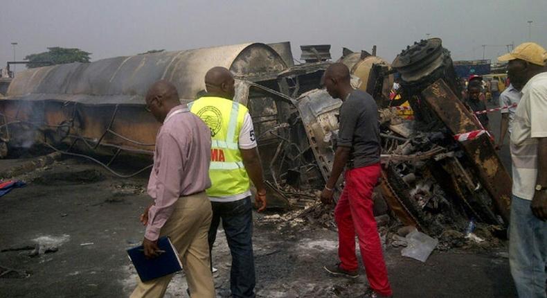 Accidents involving petrol tankers are notoriously common in Nigeria. In 2014, 15 people in Lagos were killed and scores of homes and shops were destroyed (file picture)