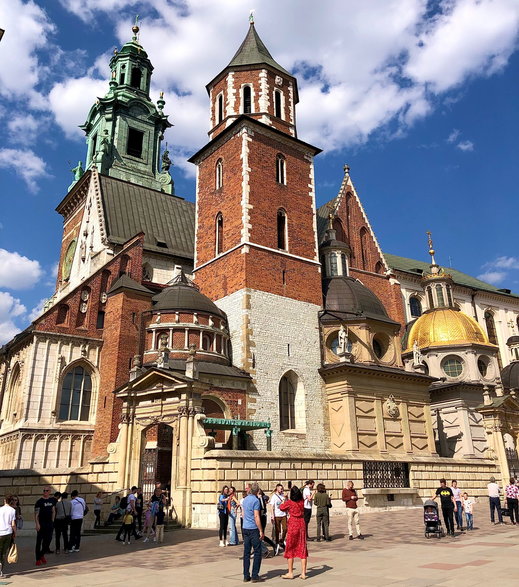 Zamek Królewski na wzgórzu Wawelskim - mają w nim siedzibę Państwowe Zbiory Sztuki, muzeum o powierzchni 7040 m kw. z 71 salami wystawowymi