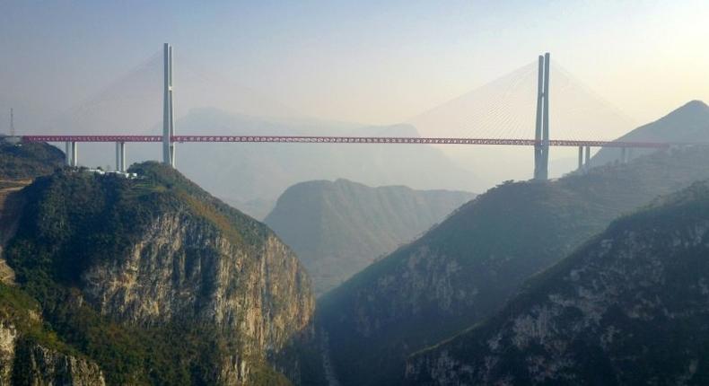 The Beipanjiang Bridge, near Bijie in Guizhou is the world's highest and connects the province with Yunnan, reducing travel time by three-quarters