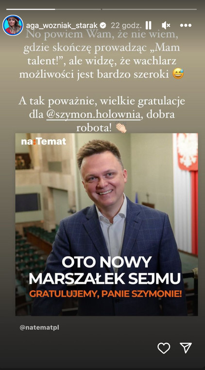 Agnieszka Woźniak-Starak gratuluje Szymonowi Hołowni