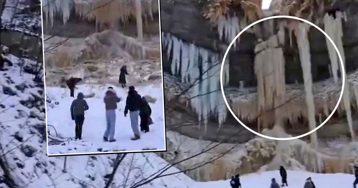 Ogromna bryła lodu oderwała się od wodospadu i runęła na turystów. Nagranie mrozi krew!