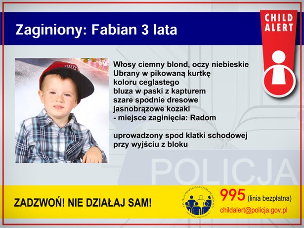 Trzyletni Fabian z Radomia porwany. Policja uruchamia Child Alert, a ojciec dziecka dzwoni do radia