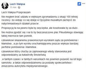 Usunięty wpis Lecha Wałęsy