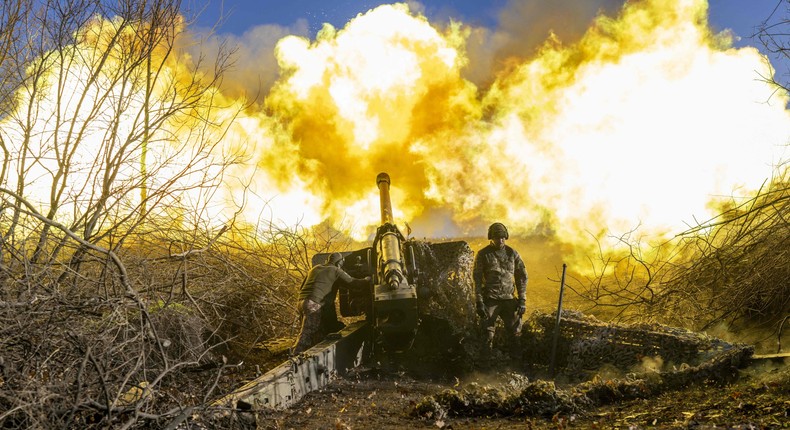 A Ukrainian soldier fires towards Russian positions outside Bakhmut, Ukraine, on November 8, 2022.Bulent Kilic/AFP via Getty Images