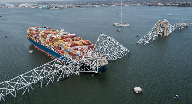 The container ship Dali collided with a key bridge in Baltimore on Tuesday.Michael A. McCoy/The Washington Post/Getty Images