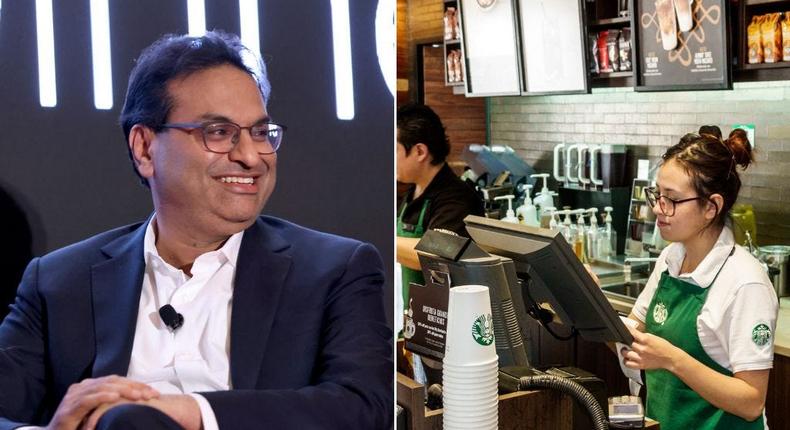 Laxman Narasimhan was named CEO of Starbucks in September 2022 and officially took the reins in March.JP Yim via Getty Images; Jeffrey Greenberg/Universal Images Group via Getty Images