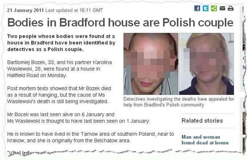 Angielska policja znalazła ciała pary Polaków