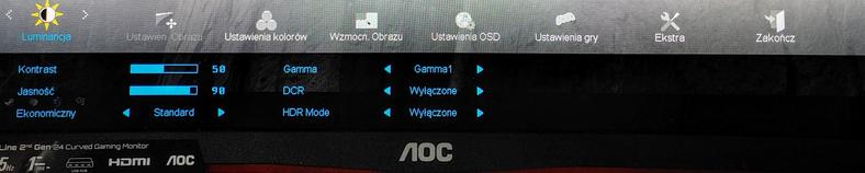 AOC C24G2U - menu ekranowe monitora