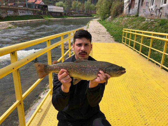 Ribolovac Stefan Jovanović drži pastrmku