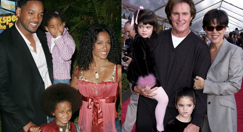 The Smith family in 2004 and the Jenner family in 2000. James Devaney/SCOTT NELSON/Getty Images