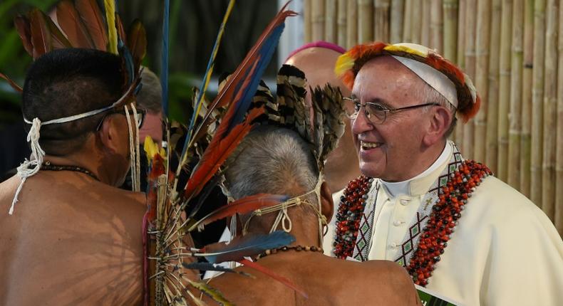 Pope Francis met representatives of indigenous communities of the Amazon basin from Peru, Brazil and Bolivia during his vist to Peru last year