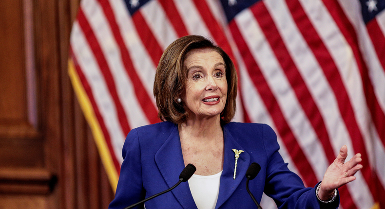 U.S. House Speaker Nancy Pelosi (D-CA) speaks during a signing ceremony after the House of Representatives approved a $2.2 trillion coronavirus aid package at the U.S. Capitol in Washington, U.S., March 27, 2020. REUTERS/Tom Brenner