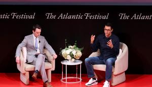 Derek Thompson of The Atlantic (left) and RJ Scaringe onstage at the The Atlantic Festival 2024.Tasos Katopodis/Getty Images