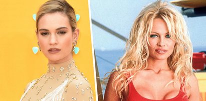 Lily James w czerwonym kostiumie Pameli Anderson ze "Słonecznego Patrolu". Zdjęcia z planu "Pam i Tommy" zachwycają!