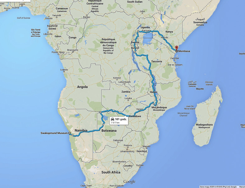 Afryka 2x2 czyli rowerami przez Czarny Ląd - trasa