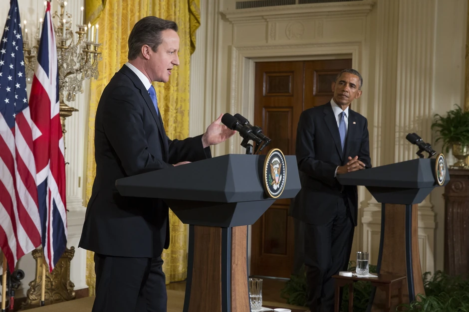 Britanski premijer Dejvid Kameron i predsednik SAD Barak Obama na zajedničkoj konferenciji za novinare