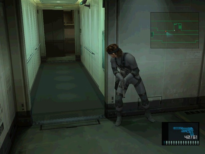 <b>Miejsce 9. Metal Gear Solid</b>
<br><br>
Pierwsza część gry walnie przyczyniła się do sukcesu  konsoli Sony PlayStation. Kolejne części były tylko potwierdzaniem, że Metal Gear Solid to najlepsza seria skradanek w historii gier. Nawet dziś, wiele nowych tytułów bazuje na rozwiązaniach, które po raz pierwszy pojawiły się w dziele firmy Konami.
<br>
(fot. screen z gry Metal Gear Solid 2)