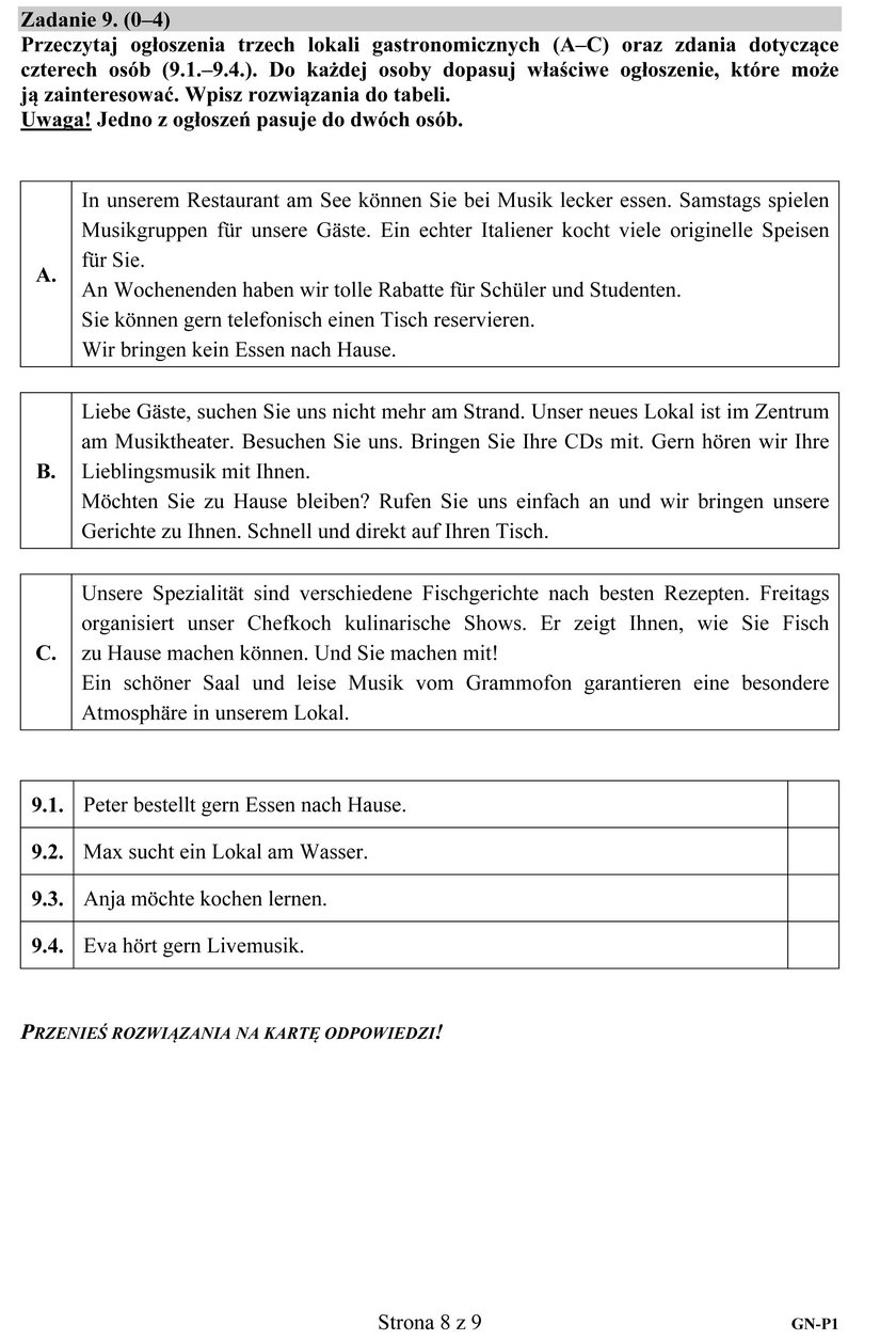 Egzamin gimnazjalny 2016: język niemiecki pytania 