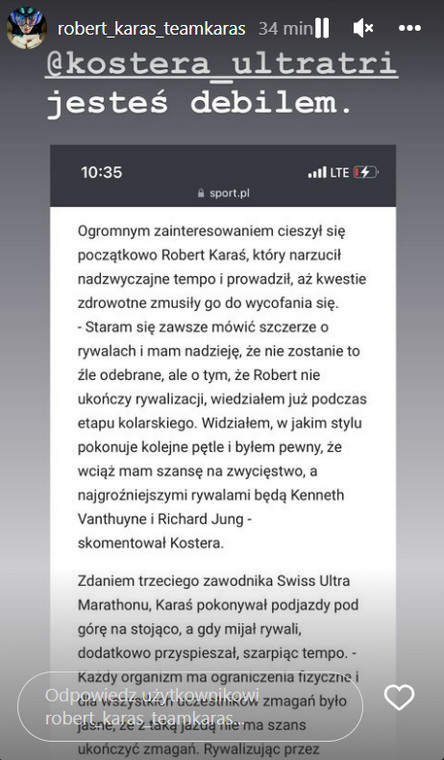 Robert Karaś na Instagramie