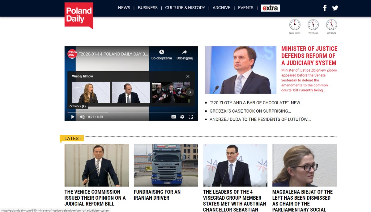 Główna strona portalu "Poland Daily"