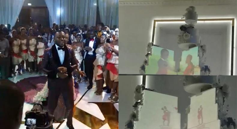 Story of how Kennedy Osei met Tracy animated and projected in their wedding cake 