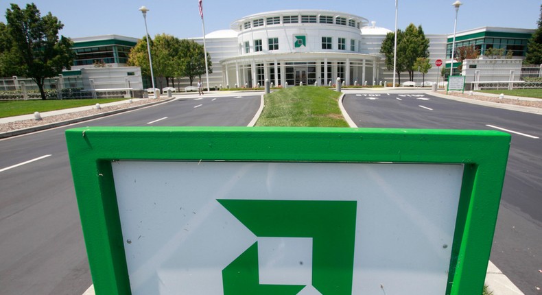 The entrance to the Advanced Micro Devices Inc. (AMD) headquarters in Sunnyvale, California.