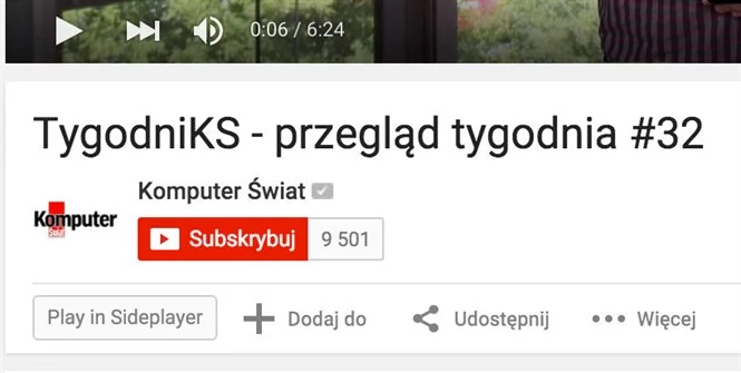 W celu uruchomienia filmu w Sideplayerze należy kliknąć na przycisk Play in sideplayer na stronie YouTube