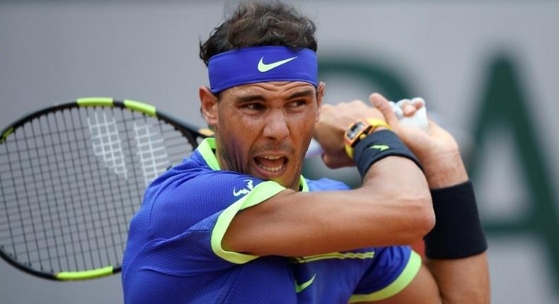 Spain's Rafael Nadal in action against France's Benoit Paire during their French Open first round match in Paris, on May 29, 2017