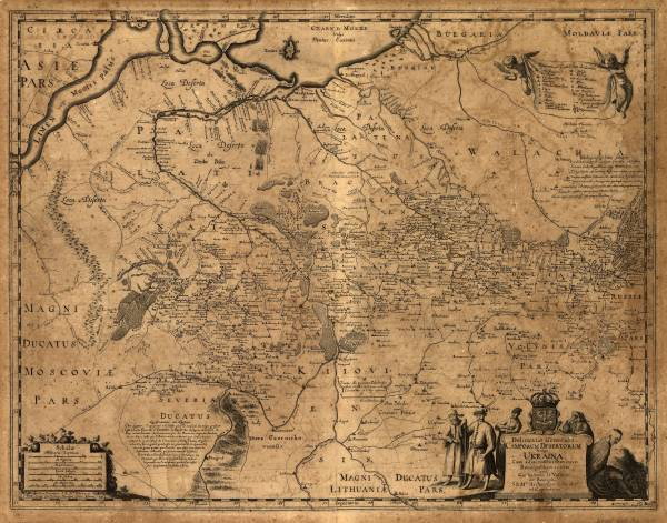 Mapa Ukrainy sporządzona przez francuskiego inżyniera wojskowego w służbie polskiej Wilhelma de Beauplana za panowania Władysława IV.