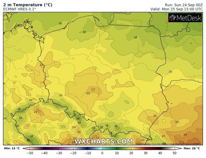 Temperatura wzrośnie dziś maksymalnie do 23 st. C