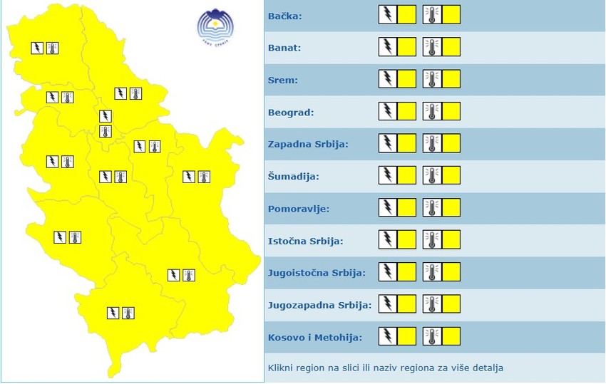 Meteoalarm za sredu