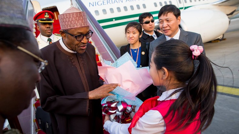 President Muhammadu Buhari arrives China on April 11, 2016 for a state visit (Presidency)