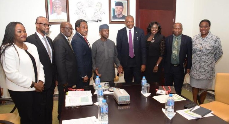 The Leadership of the Chartered Institute of Personnel Management (CIPM) of Nigeria at the official presentation of the report on Management of National Unemployment Challenge (MNUC) to the Acting President Yemi Osinbajo at the Presidential Villa, Abuja.