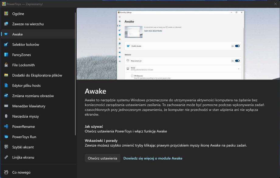 PowerToys – utrzymywanie aktywności komputera na żądanie
