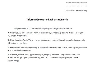 Informacja o warunkach zatrudnienia 2024 [WZÓR]