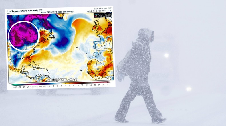 Niezwykle niskie temperatury nadciągnęły nad część Kanady i USA (mapa: wxcharts.com)