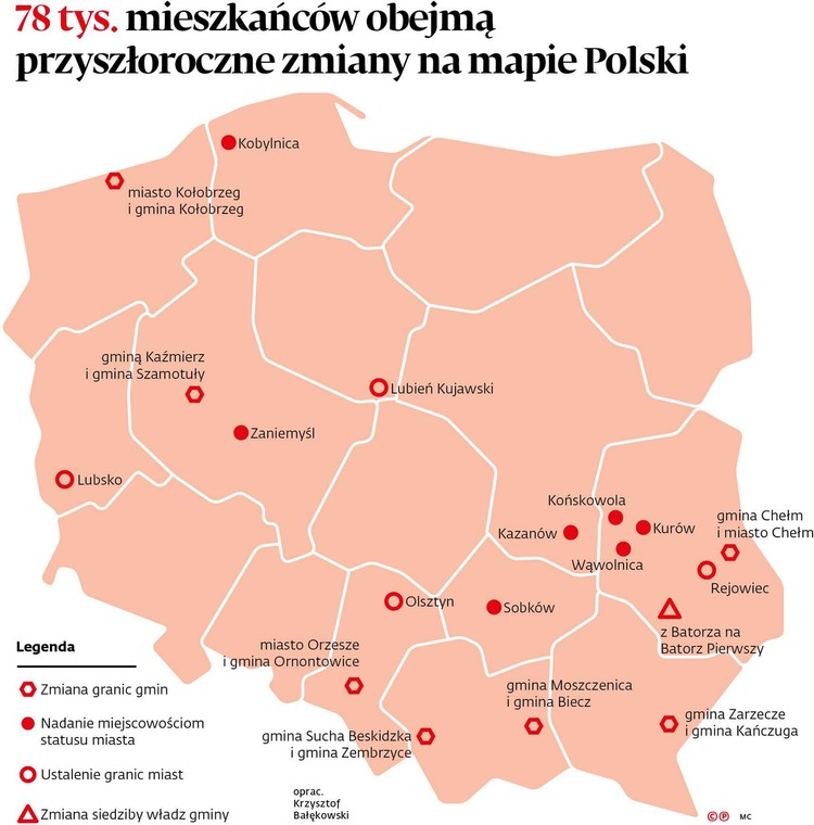 78 tys. mieszkańców obejmą przyszłoroczne zmiany na mapie Polski