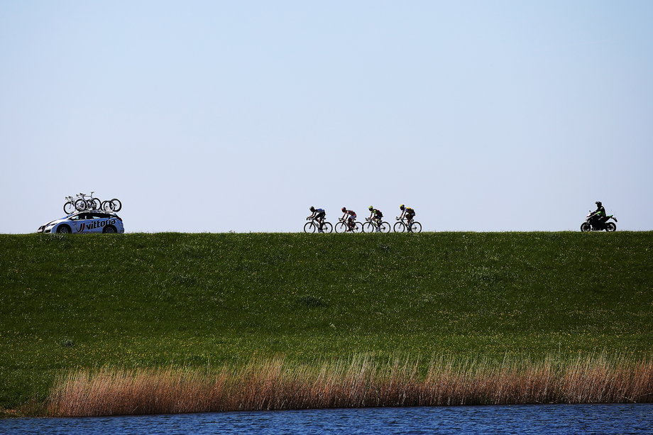 Breakaway riders on the third stage in the Netherlands.