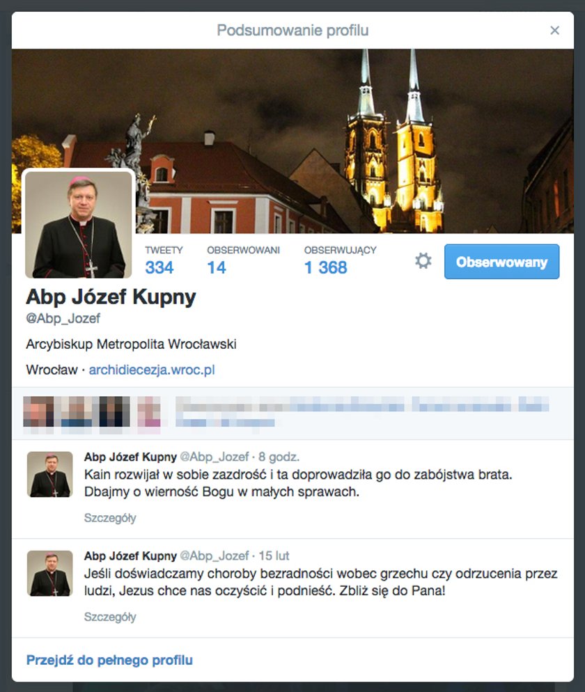 Profil na Twitterze arb. Józefa Kupnego