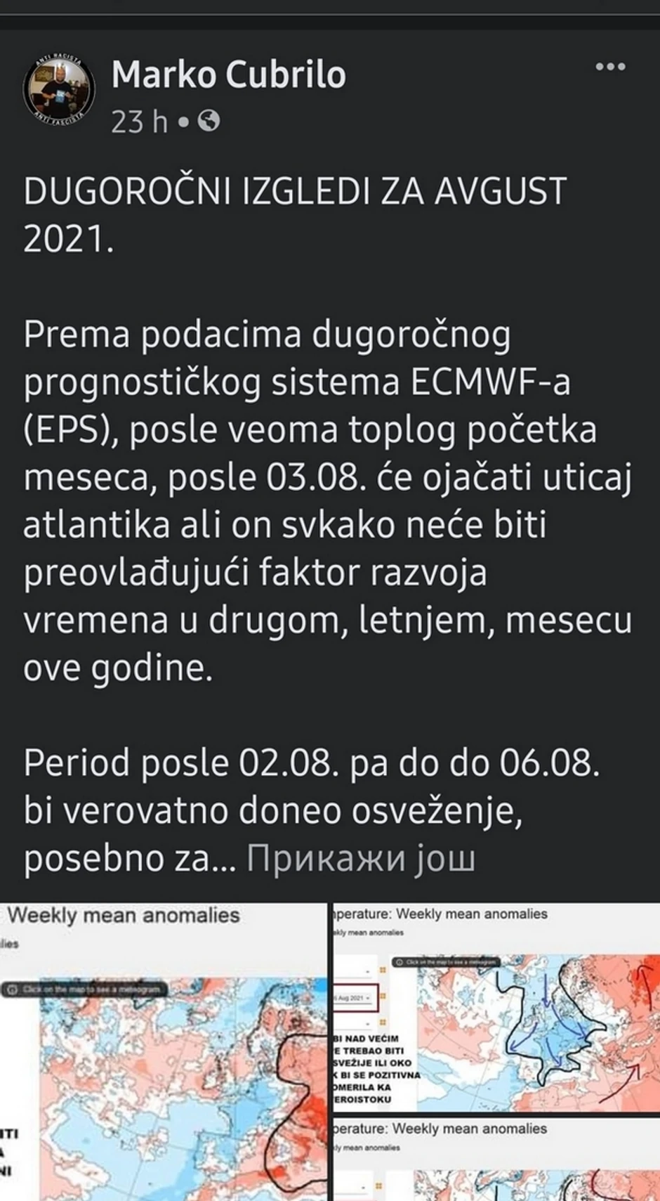 Prognoza za avgust Marka Čubrila