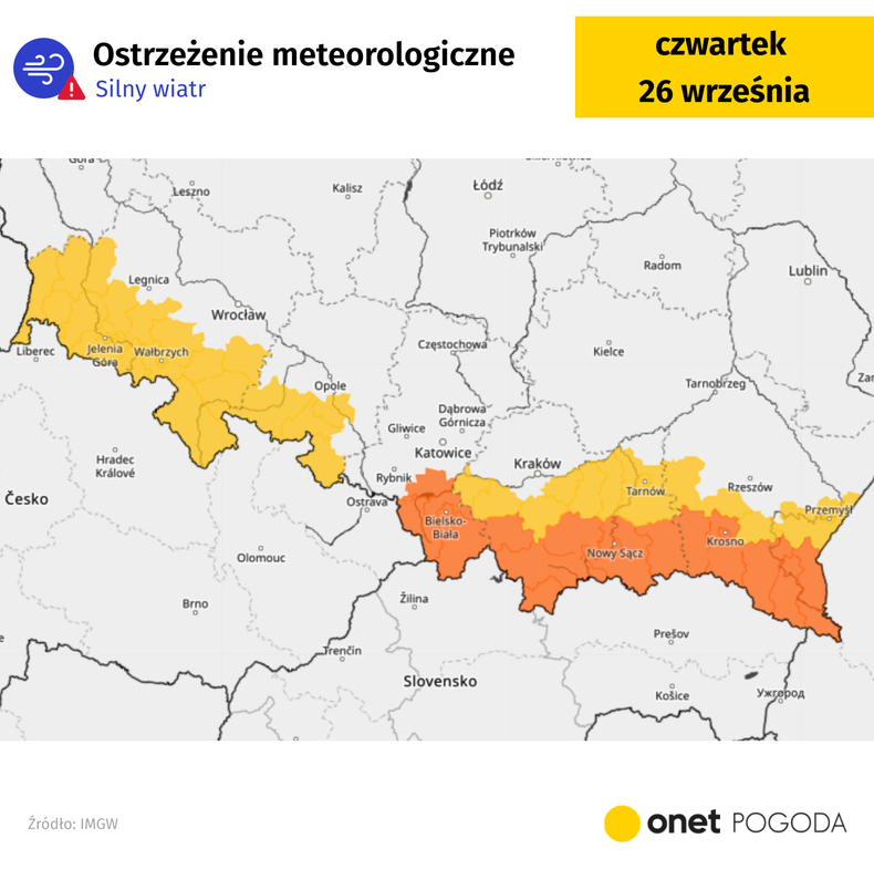 Ostrzeżenia przed silnym wiatrem obowiązują w całej południowej Polsce