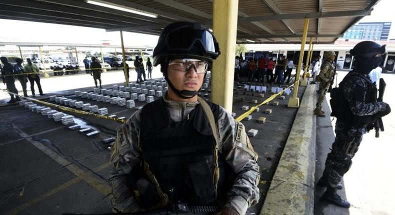 Seized packages of cocaine are displayed during a press conference by the National Border Service and National Police in Panama City, on May 30, 2016