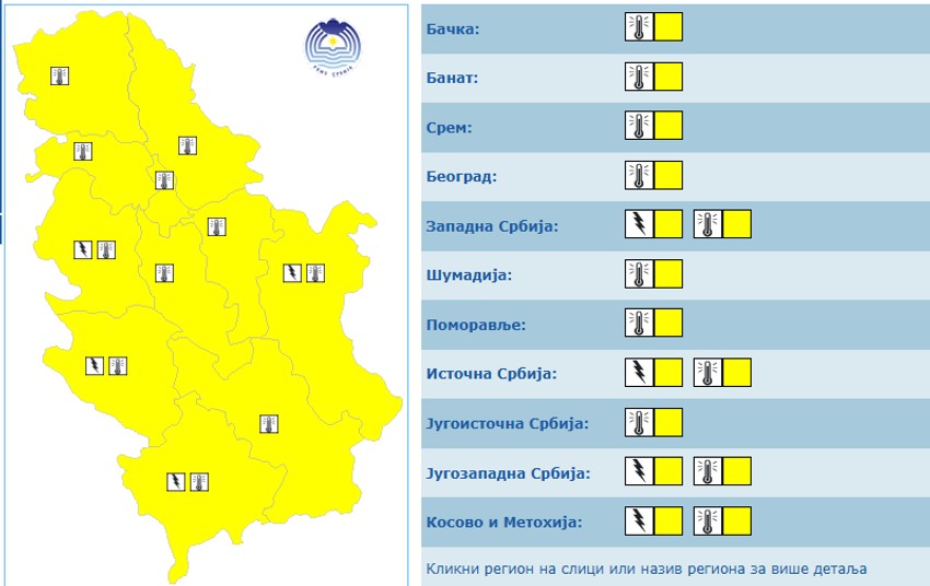 Žuti meteoalarm i sutra u Srbiji