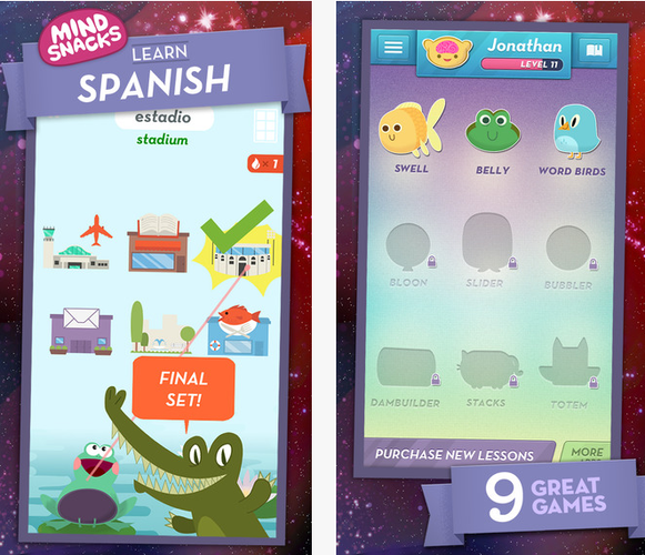 To zdecydowanie jedna z najbardziej dopracowanych i przyjaznych aplikacji do nauki języków obcych. MindSnack to 46 zróżnicowanych lekcji, które ćwiczą znajomość ortografii, gramatyki, oraz słownictwa. Znajdziemy tu quizy, rebusy, zabawy oraz ciekawe gry słowne. Dzięki MindSnack poznamy nie tylko język angielski, francuski czy hiszpański, ale i chiński.
