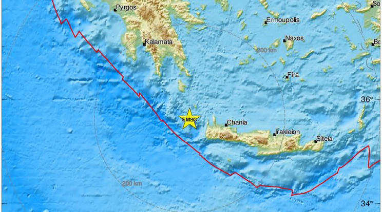 6-os erősségű földrengés rázta meg Krétát / Fotó: European-Mediterranean Seismological Centre